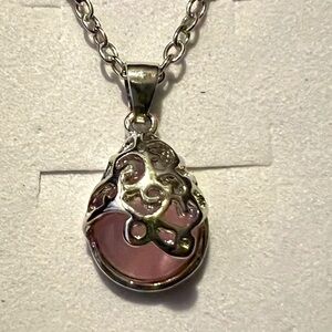 Fashion Jewelry Necklace, 16” Chain, Pink & Silver Tone, W/Gift Box